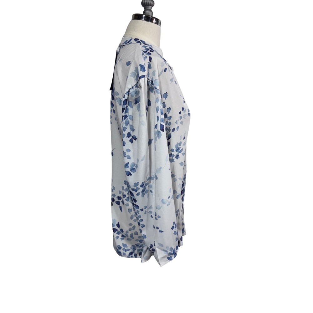 Hekka Women's Blue Floral Sheer Button Front‎ Blouse Long Sleeve Size M - Picture 5 of 8